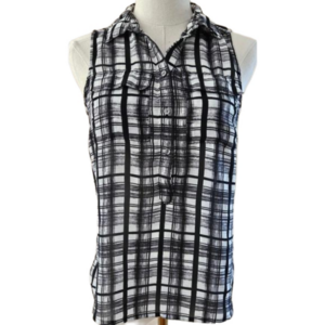 Banana Republic Black/White Plaid Buttondown/Pullover Sleeveless Blouse-Size XS